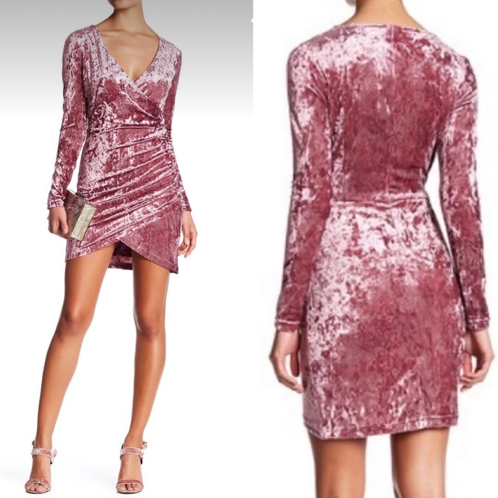 Tea & Cup Long Sleeve Crushed Velvet Dress M